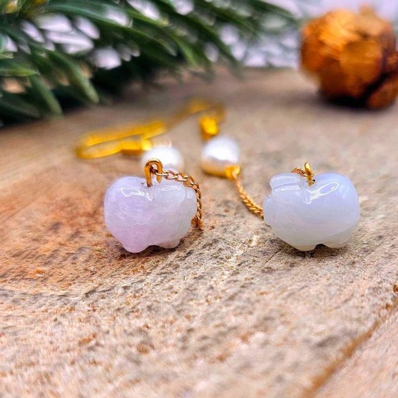 Nature Jade Blessing Pig Dangle Earring - Picture 3 of 10